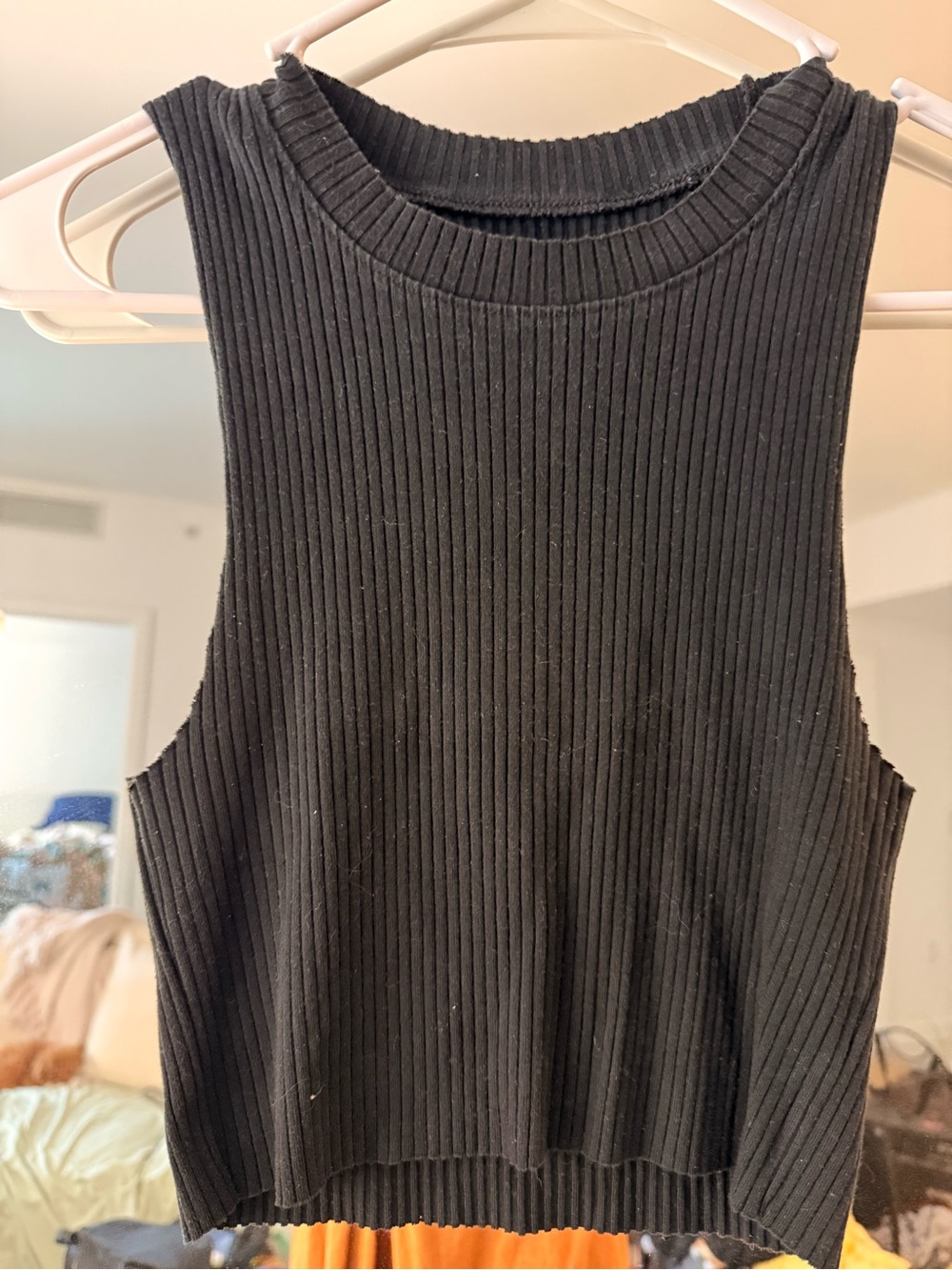 Aerie Ribbed Knit Mock Neck Tank Black Sleeveless Stretch Top Small